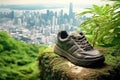 A shoe that minimizes its carbon footprint while incorporating greenery and promoting city-wide recycling to foster a better