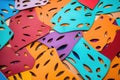 shoe pattern cut-outs on brightly colored leather