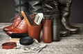 Shoe polish, brushes for boots and shoes Royalty Free Stock Photo