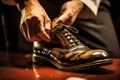 Shoe polishing closeup luxury service. Generate Ai