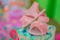 Shoe sandal detail child Close Diaper cake, baby tea with diapers decorated table
