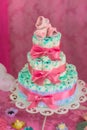 Shoe sandal detail child Close Diaper cake, baby tea with diapers decorated table