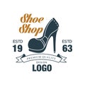 Shoe shop, premium quality design logo, estd 1963 vintage badge for shoemaker, shoe shop and shoes repair vector
