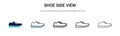 Shoe side view icon in filled, thin line, outline and stroke style. Vector illustration of two colored and black shoe side view Royalty Free Stock Photo