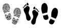 Shoe sole, footprints human shoes silhouette vector, foot barefoot feet. Royalty Free Stock Photo