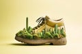 A shoe that strives to minimize its carbon impact, integrating vegetation and supporting city-wide recycling to create a healthier