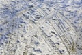 Shoe tracks on snow and traces of the tread Royalty Free Stock Photo