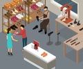 Shoe Work Shop Interior with Furniture Isometric View. Vector