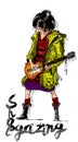 Shoegaze rock girl. Indie woman playing guitar.