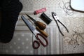 Shoemaker crafting tools set on a table Royalty Free Stock Photo