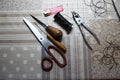 Shoemaker crafting tools set on a table Royalty Free Stock Photo