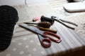 Shoemaker crafting tools set on a table Royalty Free Stock Photo