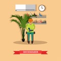 Shoemaker working in workshop vector flat illustration Royalty Free Stock Photo