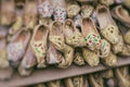 Shoes in arabian style, market of Dubai. Selective Focus Royalty Free Stock Photo