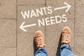 Decision with text WANTS NEEDS Royalty Free Stock Photo