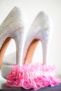 Shoes and Bridal pink Garter Royalty Free Stock Photo