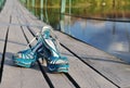 Shoes on a bridge Royalty Free Stock Photo