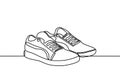 Shoes continuous one line drawing. Sports shoes in a line style. Sneakers isolated on white background. Good for man or woman.