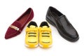 Shoes for dad mom and son on white Royalty Free Stock Photo