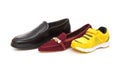 Shoes for dad mom and son on white background Royalty Free Stock Photo
