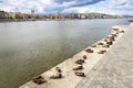 The Shoes on the Danube Bank, Budapest, Hungary - Monument as a memorial of the victims of the Holocaust during WWII Royalty Free Stock Photo