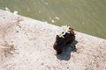 Shoes on the Danube bank memorial and Danube river in Budapest, Hungary Royalty Free Stock Photo