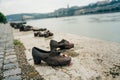 Shoes on the Danube bank - Monument as a memorial of the victims of the Holocaust in Budapest, Hungary - nov, 2021 Royalty Free Stock Photo
