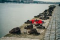 Shoes on the Danube bank - Monument as a memorial of the victims of the Holocaust in Budapest, Hungary - nov, 2021 Royalty Free Stock Photo