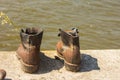 `Shoes on the Danube Embankment` is a monument to the Holocaust of the Jews during the Second World War. Budapest. Hungary. April Royalty Free Stock Photo