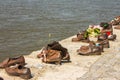 `Shoes on the Danube Embankment` is a monument to the Holocaust of the Jews during the Second World War. Budapest. Hungary. April Royalty Free Stock Photo