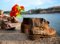 Shoes on embarkment of Danube Royalty Free Stock Photo