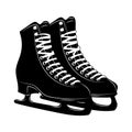 Shoes for figure skating. Black white illustration of ice skates. Winter sport. Linear art. Tattoo.