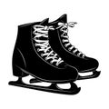 Shoes for figure skating. Black white illustration of ice skates. Winter sport. Linear art. Tattoo.