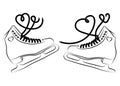 Shoes for figure skating. Black white illustration of ice skates. Winter sport. Linear art. Tattoo. Royalty Free Stock Photo