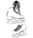 Shoes for figure skating. Black white illustration of ice skates. Winter sport. Linear art. Tattoo.