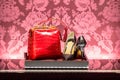 Shoes and handbag in a luxury fashion store Royalty Free Stock Photo