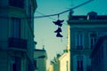 Shoes Hanging On Cable at French Riviera - Cannes Royalty Free Stock Photo