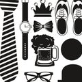 Shoes hat glasses necktie watch and beer design