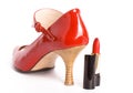 Shoes on a high heel with lipstick Royalty Free Stock Photo