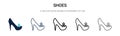 Shoes icon in filled, thin line, outline and stroke style. Vector illustration of two colored and black shoes vector icons designs Royalty Free Stock Photo