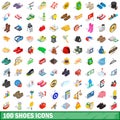 100 shoes icons set, isometric 3d style Royalty Free Stock Photo