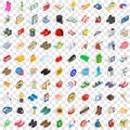 100 shoes icons set, isometric 3d style Royalty Free Stock Photo