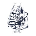 Astronaut squat inking illustration