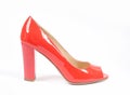 Shoes isolated on a white background. red patent leather, side view