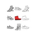 Shoes line art style set icon collection, vector design and illustration template, logo for your company Royalty Free Stock Photo