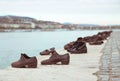 Shoes Memorial on the Danube bank. Memorial on embankment Budap