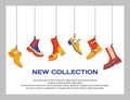 Shoes new collection. Shopping banner design. Fashionable accessory. Footwear sale. Trendy leather boots. Seasonal