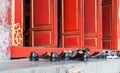 Shoes outside of a Buddhist Temple