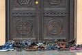 Shoes outside the door of a mosque in Dubai, UAE