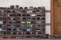 Shoes of people praying in front of the mosque, shoe rack